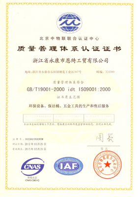 恩绮工贸ISO-9001认证